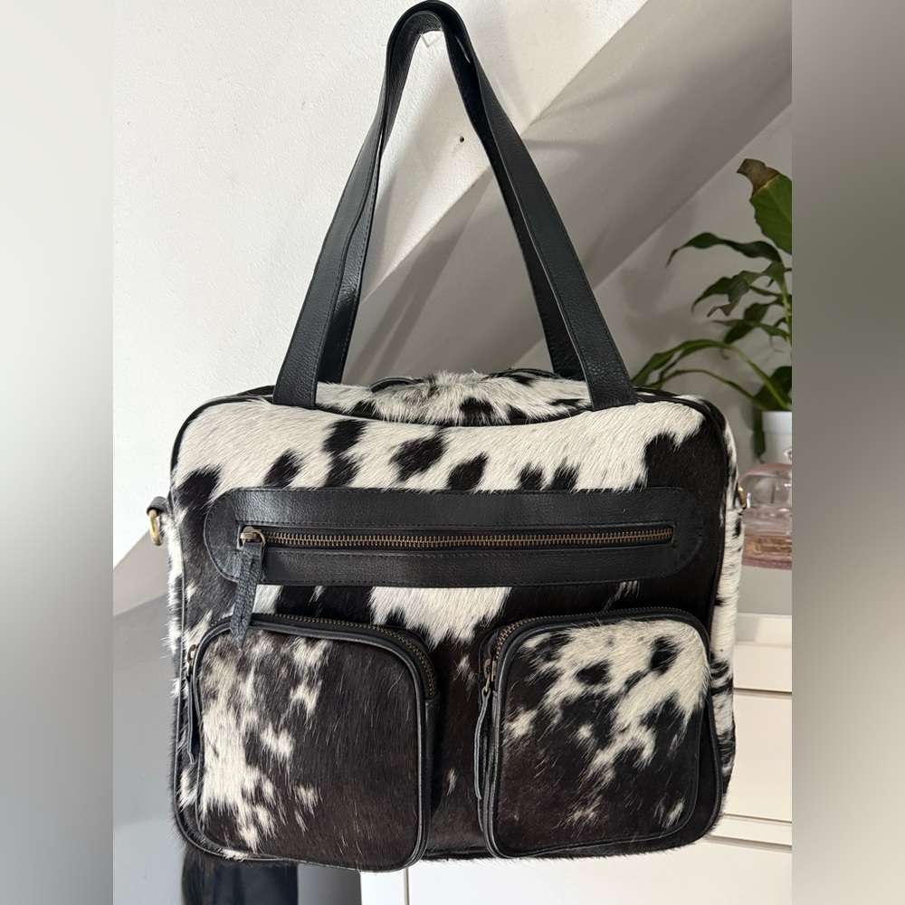 Black & White leather Cow fur large  Satchel  brand new